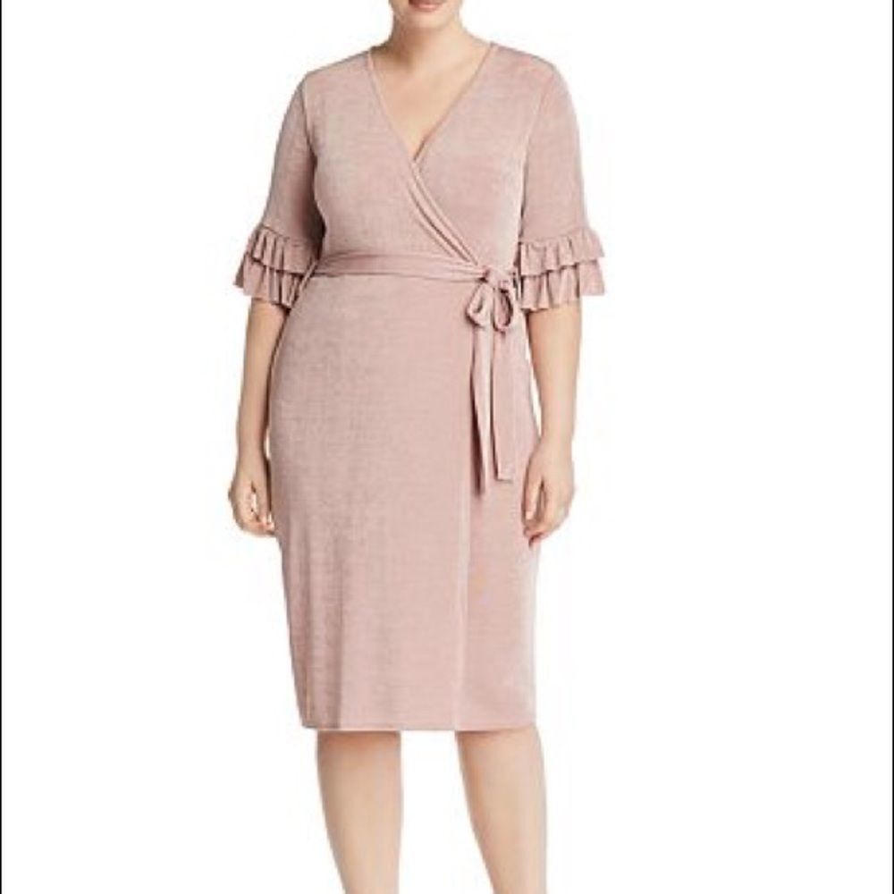 Lost Ink Pink  Faux-Wrap Ruffle Sleeve Dress Sz1X